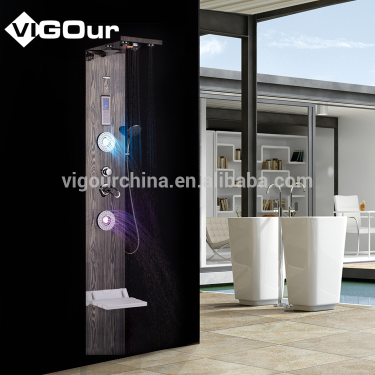 Wooden Shower Wall Panels Stainless Steel with LED Lights #BS-6921